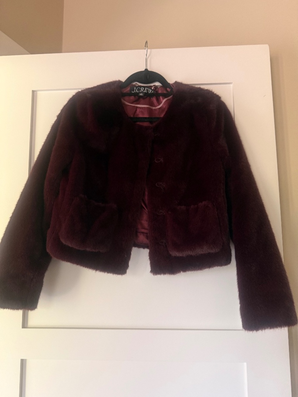 J.Crew Deep Burgundy Faux Fur Jacket